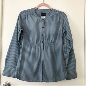 Patagonia Blue Striped Roll Tab Shirt Top Sz 2